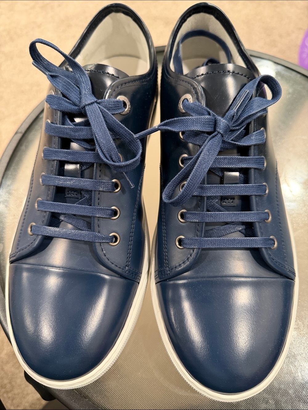 Lanvin Navy Leather Low-Top Sneakers